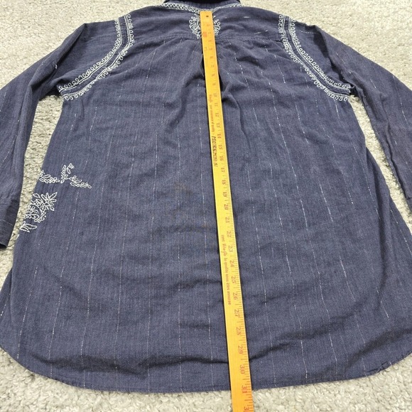 Fresh Produce Top Womens XL/XXL Blue Long Sleeve Pullover Embroidered Boho - Picture 11 of 13